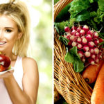 Женщина с фруктами и овощи